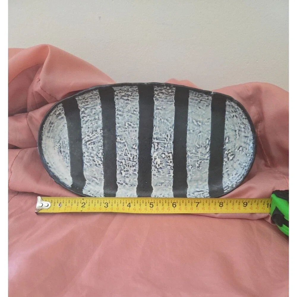 Mud Pie Reactive Glaze Pottery Tray Black Gray Rustic Serving Dish
